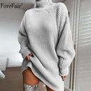 Forefair cuello alto manga larga suéter vestido mujer Otoño Invierno túnica suelta de punto Casual rosa gris ropa vestidos sólidos