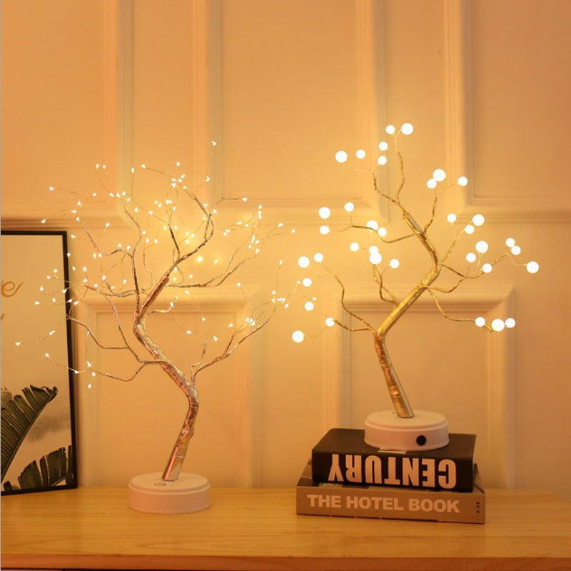 LED-Kupferdraht-Baum-Form-Nacht mit Touch-Sensor-Schalter Dekoration Batterie USB-LED-Tischlampe Tischleuchte