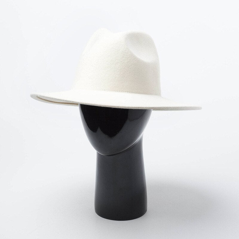 Elegant Wool Felt Hat White Wide Brim Fedoras For Wedding Church Hat Fedora Hat Lady Winter Floppy Sombrero Mujer Fascinator Cap