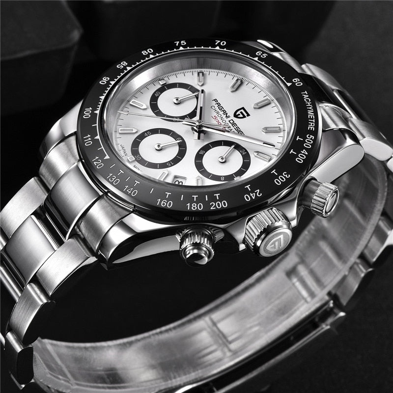 PAGANI DESIGN Herren Quarz Armbanduhr Luxus Saphirglas Sportuhr Kautschukband Chronograph Uhren Herren Japan VK63 Uhr Man