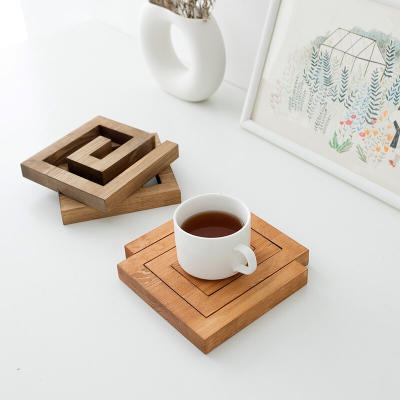 Detachable Wood Pot Holder Coffee Drink Coasters Pad Placemat Heat Proof Square Mats Pads Home Cafe Table Decoration Accessories