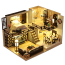 CUTEBEE Dollhouse Kit with Furniture Led Lights Diy Miniature House to Build Tiny Doll House Cozy Time for Children Toy Gift