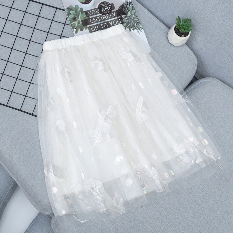 Teen Girls Skirts Embroidery Kids Sequin Skirt for Girls 2022 Summer Dance Long Skirt Princess Skirt Elastic Waist Child Clothes