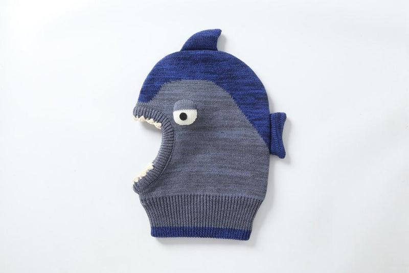 Connectyle Kleinkind, Jungen, Mädchen, gestrickt, Winter, warme Mützen, niedliches Cartoon-Haifisch-Fleece gefütterter Kapuzenschal, Beanie-Mütze für Kinder