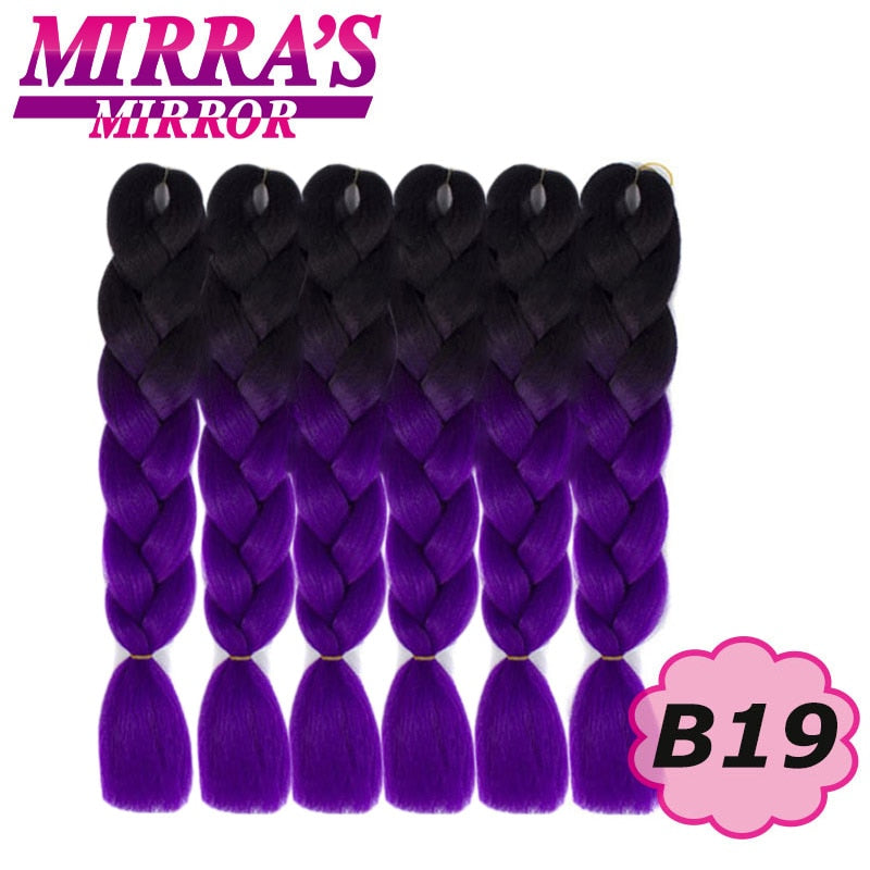 Trenzas Jumbo de 24 pulgadas, cabello sintético para caja trenzada, extensiones de cabello trenzado Ombre, tres tonos, negro, marrón, azul, rosa, espejo de Mirra