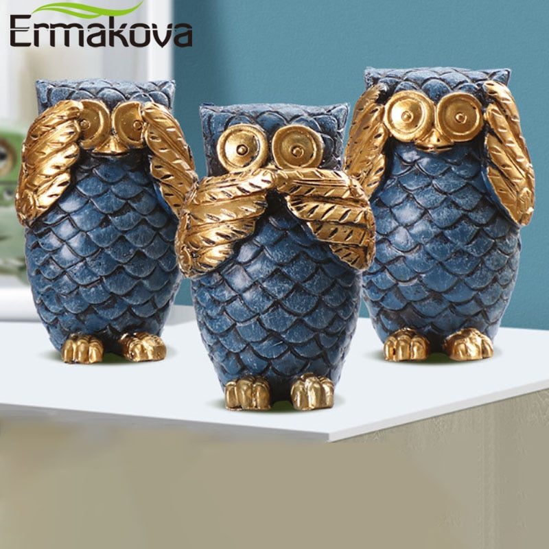 ERMAKOVA Modern Simple Resin Owl Statue Adornment Home Decoration Artistic Craft Figurine Gift for Living Room Bedroom