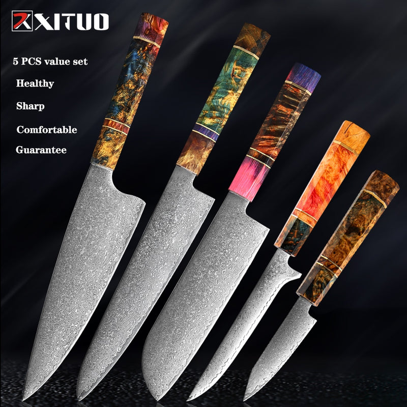 XITUO Chef's Nakiri Knife 67 Schichten japanischer Damaskus-Stahl Damaskus-Kochmesser 8 Zoll Damaskus-Küchenmesser Solidified Wood HD