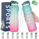 ZOMAKE 32 Unzen motivierende Wasserflasche mit Zeitmarkierung, auslaufsichere Sportwasserflasche BPA-frei, Fruchtwasserflasche Sport 1 Liter