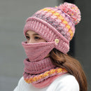 2020 Mütze Winter Frauen Maske Sturmhaube Mütze für Mädchen Schal dickes warmes Fleece innen gestrickte Mütze Schal Set 3-teilige Wintermützen