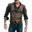 Wool Tweed Men Suit Vests Victorian Steampunk Cosplay Mens Waistcoat with Suede Gentleman Groomman Wedding Slim Fit Men Gilet