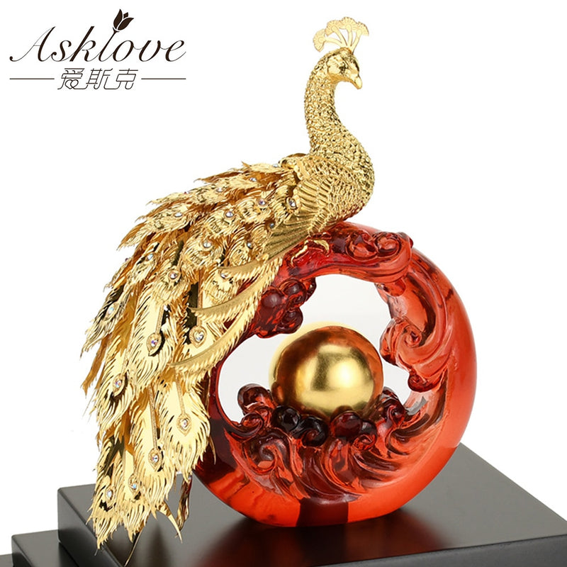 Asklove Gold Phoenix Ornament 3D Pfau Statue 24 Karat Goldfolie Dekoration Miniaturfiguren Desktop Crafts Home Decor Geschenke