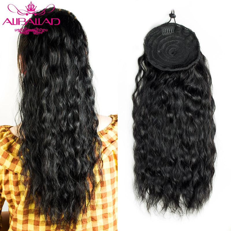 Natural Wavy Wave Drawstring Ponytail Human Hair Brazilian Afro Clip In Extensions Remy Hair Water Wave Ponytail 4 Combs 150g