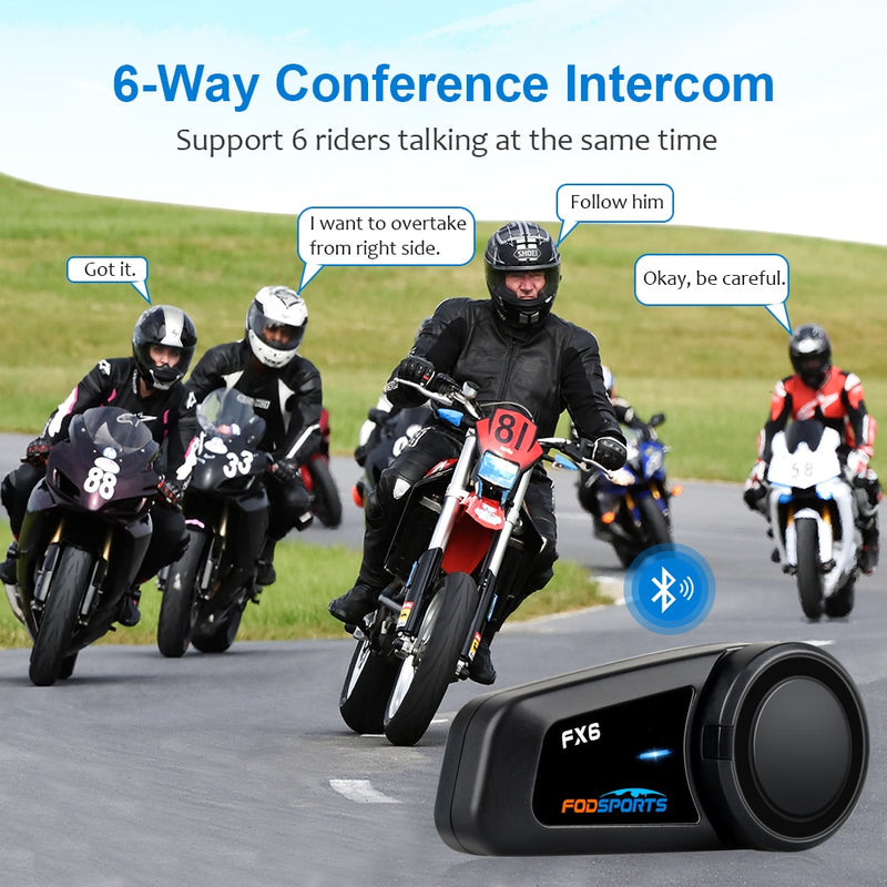 Fodsports FX6 Motorradhelm Bluetooth Intercom Moto Helm Headset 1000m 6 Rider BT 5.0 Interphone Intercomunicador FM Radio