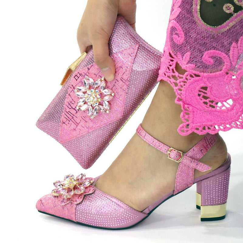 Zapatos y bolsos italianos para combinar con zapatos con conjunto de bolsos decorados con diamantes de imitación, conjunto de zapatos de boda para mujeres nigerianas, bolso para fiesta de boda