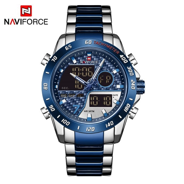 NAVIFORCE Luxury Brand Quartz Men Watches LED Digital Sport Wristwatches Steel Strap Waterproof Business Clock Relogio