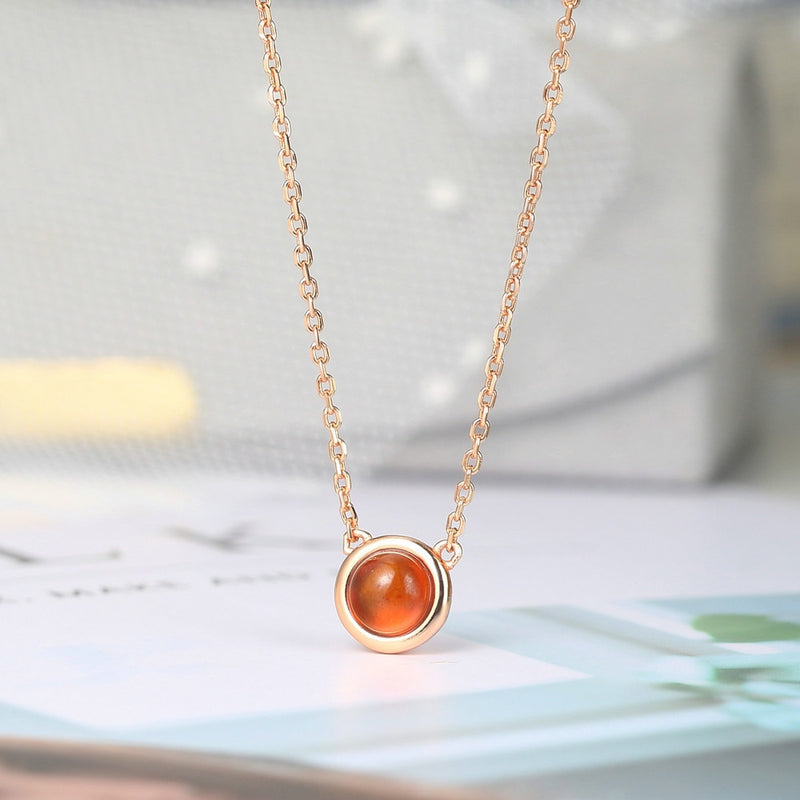 LAMOON 925 Silver Necklace For Women Natural Garnet Lucky Stone Pendant 14K Rose Gold Plated Fine Jewelry Simple Style LMNI002