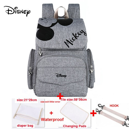 Bolsa de pañales de mamá de Disney, bolsa de lactancia para el cuidado del bebé, mochila de viaje de diseñador, bolsos rosas y grises de Mickey Minnie