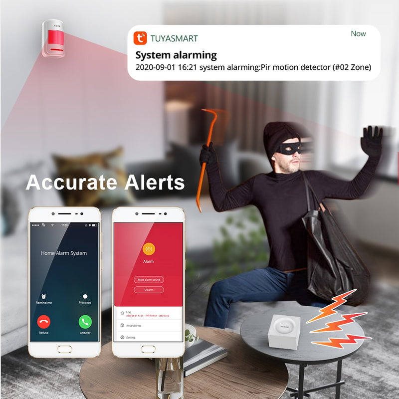 Sistema de alarma FUERS G95 Wifi GSM, alarma de vida inteligente, sistema de alarma de seguridad para el hogar, aplicación Tuya, Alexa, alarma antirrobo para el hogar inteligente de 433MHz