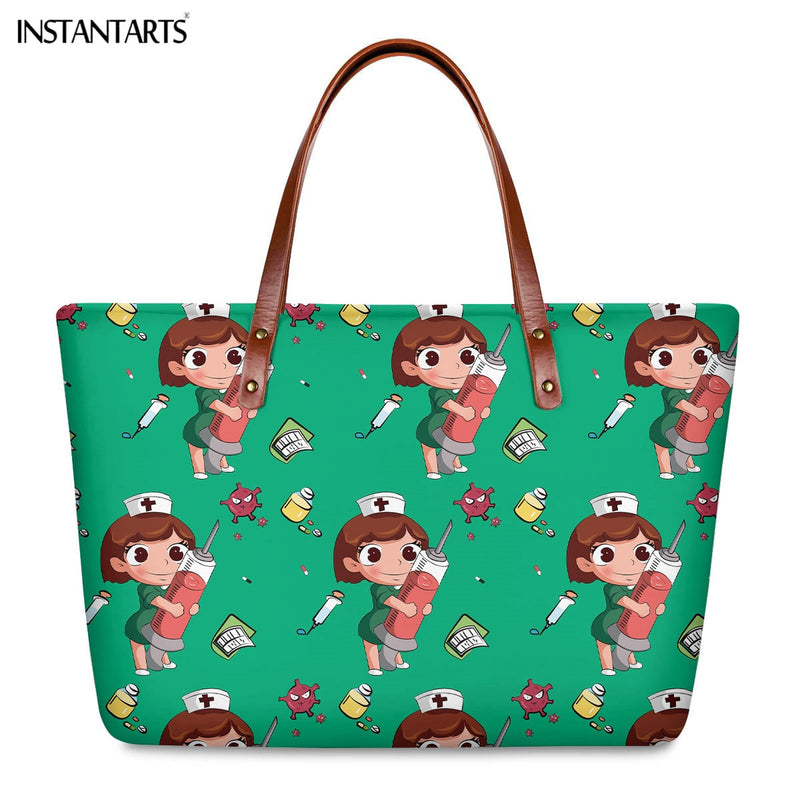 Bolsos de trabajo informales con estampado de enfermera de dibujos animados instantáneos para mujer, bolso de mano de gran capacidad, bolso de hombro de viaje a la moda paramédico de Hospital