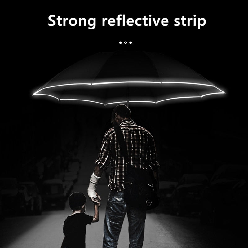 Automatischer LED-Regenschirm mit reflektierendem Streifen, umgekehrter LED-Lichtschirm, nicht automatisch zusammenklappbares, umgekehrtes russisches Lager