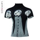 Camiseta plisada de manga corta con estampado de nicho LANMREM para famle, novedad de verano 2023, tops elásticos de cuello alto para mujer YJ782
