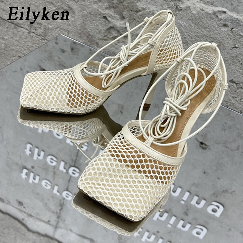 Eilyken New Spring Autumn Mesh Women Ankle Boots Sexy Pointed Toe Zipper Stripper Party Stiletto High Heels Ladies Shoes