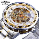 Winner Transparent Diamond Mechanical Watch Blue Stainless Steel Skeleton Watch Top Brand Luxury Business Luminous Male Clock