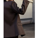 AEL Vintage Autumn Women Pant Suit Dark Brown Loose Blazer Jacket Wide Leg Pants Office Sets (pants and blazer sold separately)