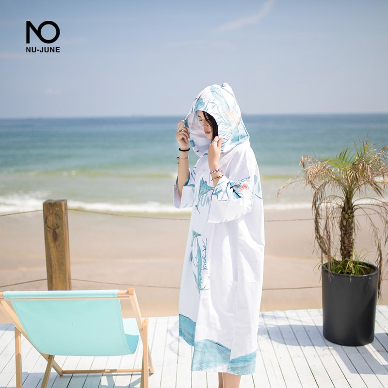 Albornoz de baño con estampado de microfibra nu-june, Toalla de baño con capucha para exteriores, Poncho de toalla de playa, albornoz de natación para hombre y mujer, capa