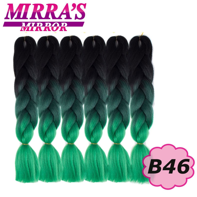 Trenzas Jumbo de 24 pulgadas, cabello sintético para caja trenzada, extensiones de cabello trenzado Ombre, tres tonos, negro, marrón, azul, rosa, espejo de Mirra