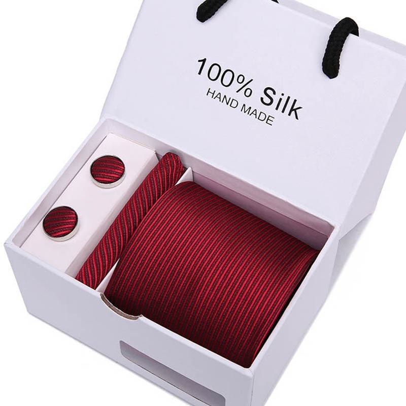 Gift box Packing  Brand Luxury Necktie Pocket Square Wedding Mens Neck TIes Silk Tie Set  Cufflinks Handkerchief