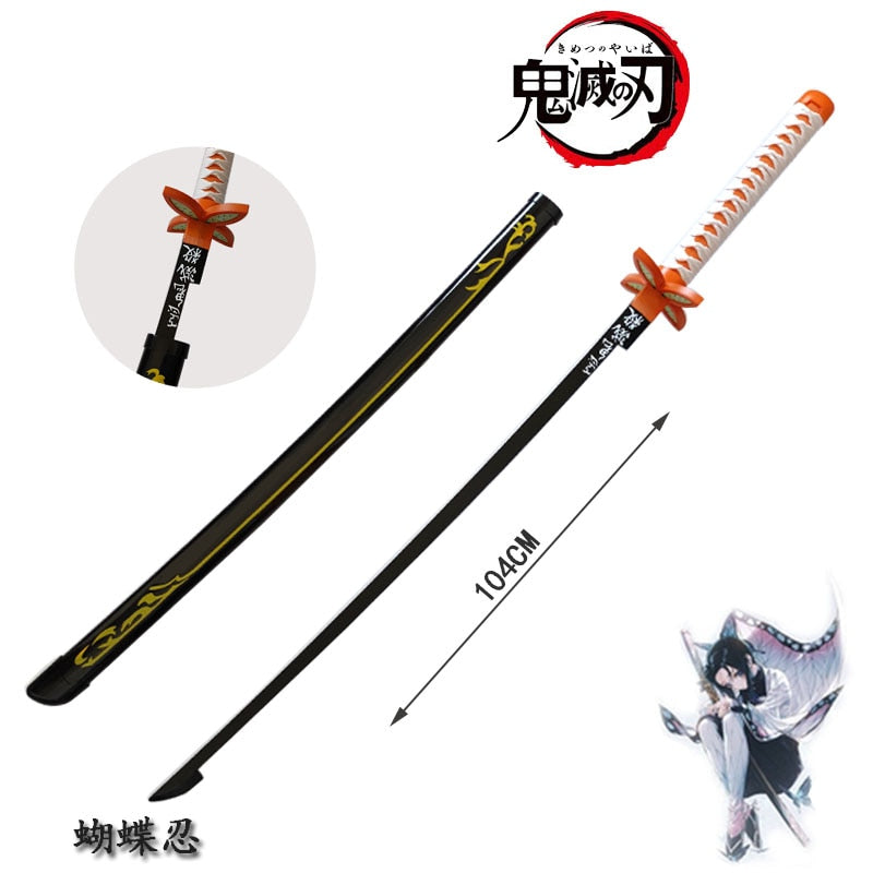 104CM Demon Slayer 1:1 Sunwheel Knife Tanjirou Katana Bamboo Anime Weapon Model Ninja Kids Toys Cosplay Prop Boy Gift Collection