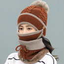2020 New 3 Pieces Set Women's Knitted Hat Scarf Caps Neck Warmer Winter Hat For Ladies Girls Skullies Beanies Warm Fleece Caps