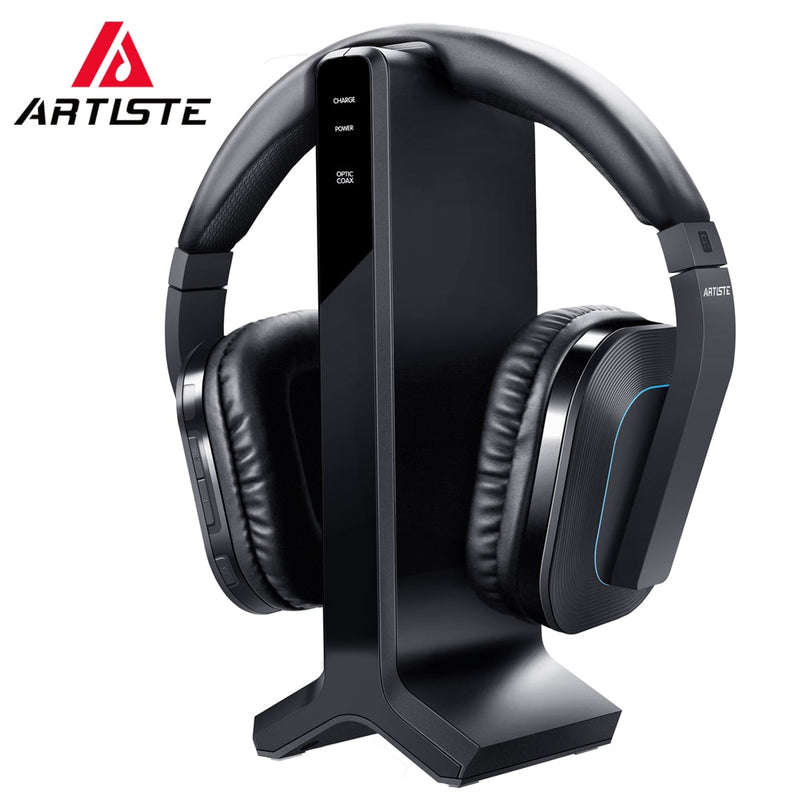 Artiste D1 Auriculares inalámbricos para TV Transmisor digital de 2,4 GHz Base de carga Auriculares Conexión de auriculares Coaxial óptico RCA