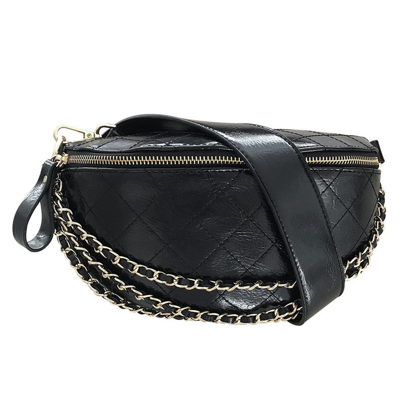 Women Chest bag Diamond pattern chain sling bags Quality PU Leather Chain Small Shoulder Messenger Bag Lady purses black wallet