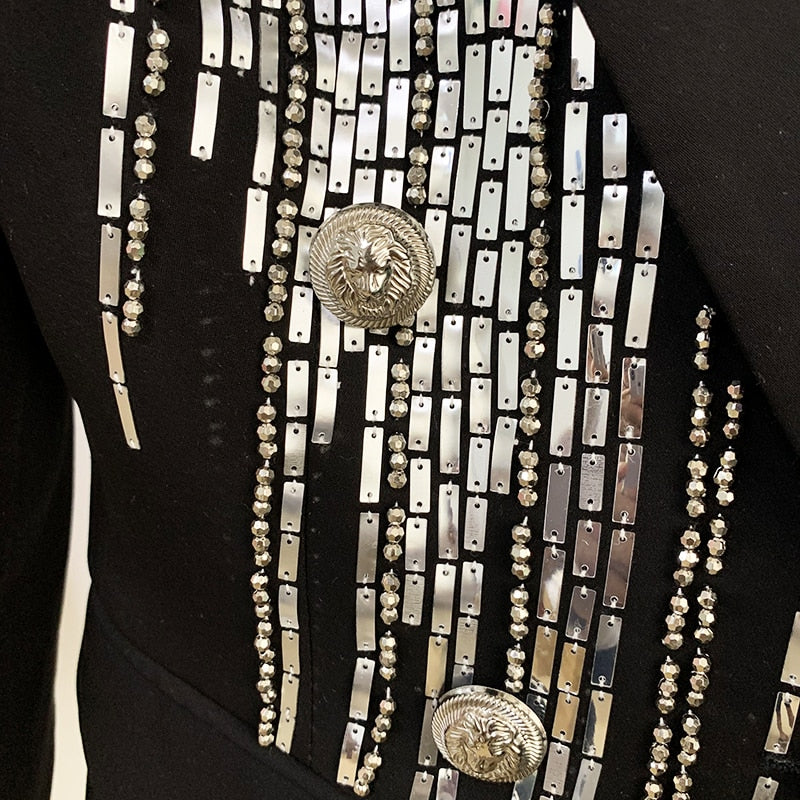 ¡Novedad de 2022! Chaqueta de diseñador de moda de HIGH STREET, chaqueta con cuentas de botones de Metal plateado lujosa de doble botonadura para mujer