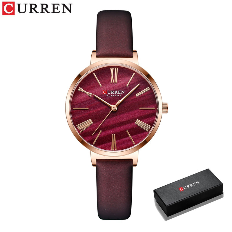 CURREN Mode-Luxusuhren für Frauen Malachit-Grün-Quarz-Kleid-Armband-Armbanduhr mit weiblicher Uhr aus Leder