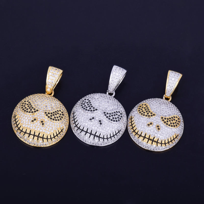 Character Round Face Pendant Necklace Gold Color Cubic Zircon Men&