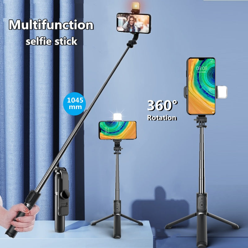 FANGTUOSI 2021 Neues drahtloses Selfie-Stick-Stativ Bluetooth faltbares Einbeinstativ mit LED-Licht-Fernauslöser für iPhone Großhandel