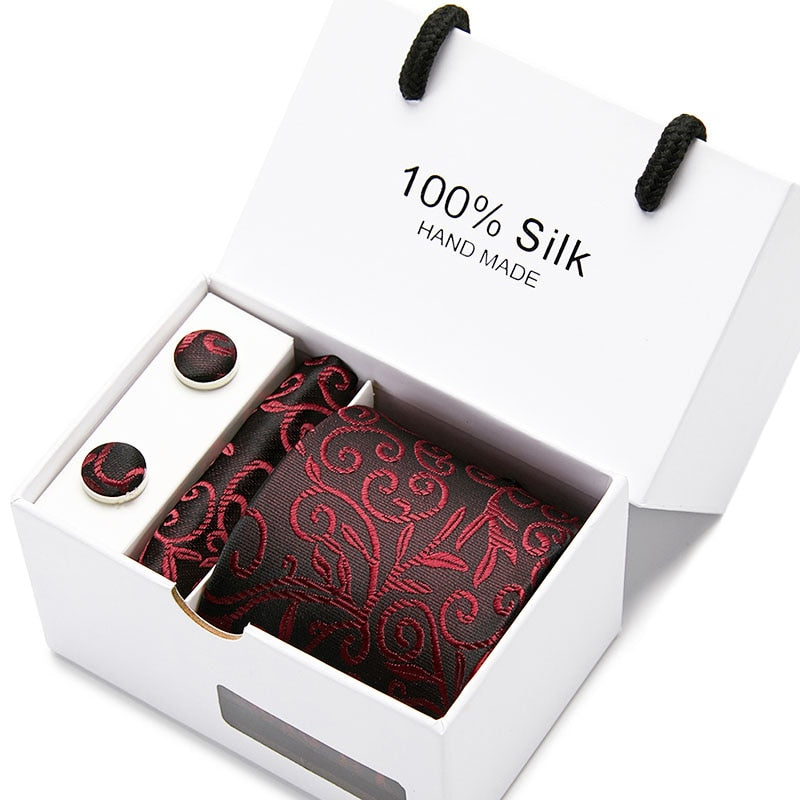 Joy Alice Wedding men neck ties gift box packing men brand luxury necktie pocket square silk tie set cufflinks handkerchief