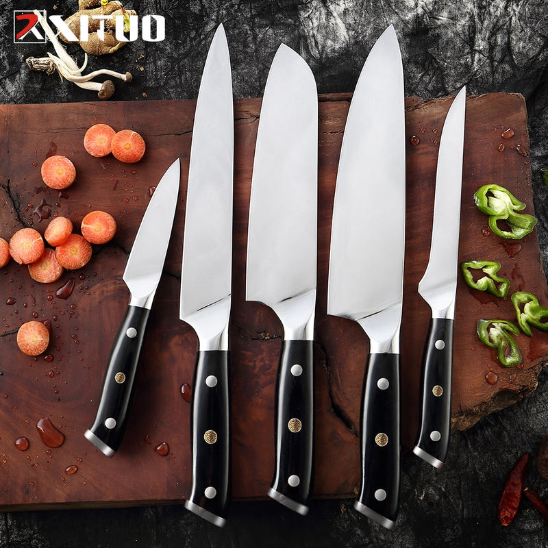 XITUO 7PCS Kitchen Knife Set German Steel Chef Knife Japanese Santoku Knife Cleaver Paring Knives Boning knife Cooking Tool