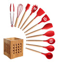 Silicone Cooking Utensils Set Non-stick Spatula Soup Spoon Wooden Handle with Storage Box Kitchen Tools Set Gifts for Mother