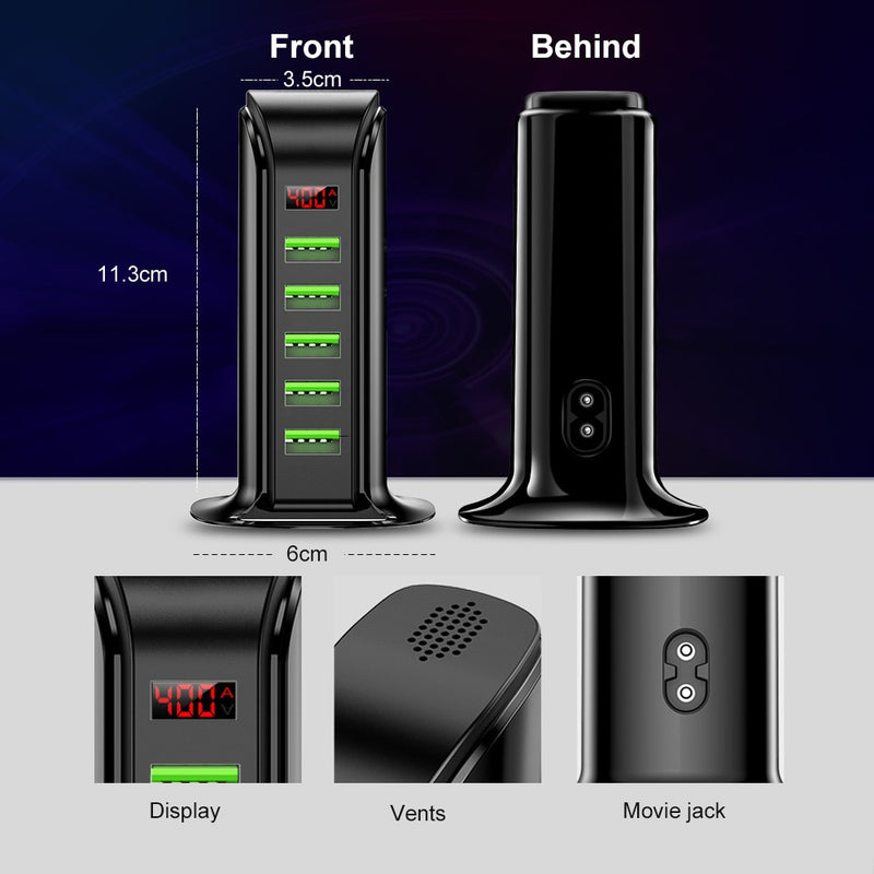 Elough 5-Port-USB-Ladegerät HUB LED-Anzeige Multi-USB-Ladestation Dock Universal-Handy-Desktop-Wand-Heim EU-US-UK-Stecker