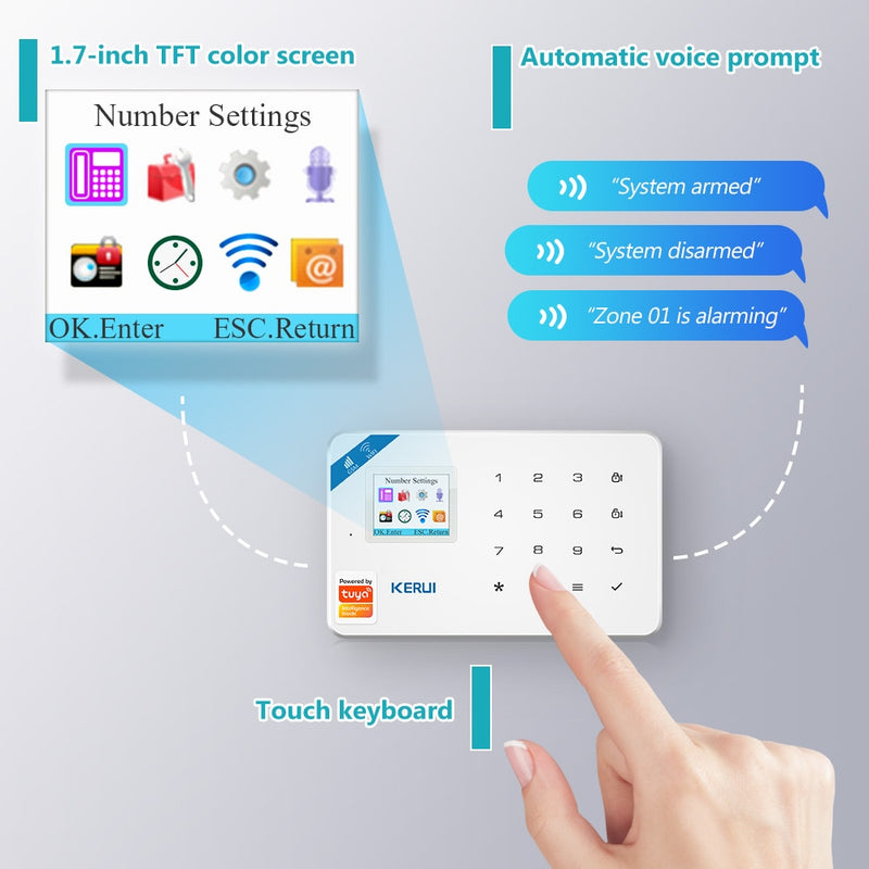 KERUI W181 WIFI GSM seguridad del hogar Tuya sistema de alarma inteligente APP Control Sensor de puerta inalámbrico PIR Detector de movimiento Kit de alarma antirrobo