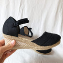 Veowalk, sandalias de lino lisas hechas a mano con retazos para mujer, alpargatas con cuña, plataformas de 6cm, zapatos bohemios, zapatos de verano para mujer