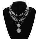 IngeSight.Z Punk Multi Layer Curb Cuban Chunky Thick Portrait Choker Halskette Damen Vintage geschnitzte Münze Anhänger Halskette Schmuck