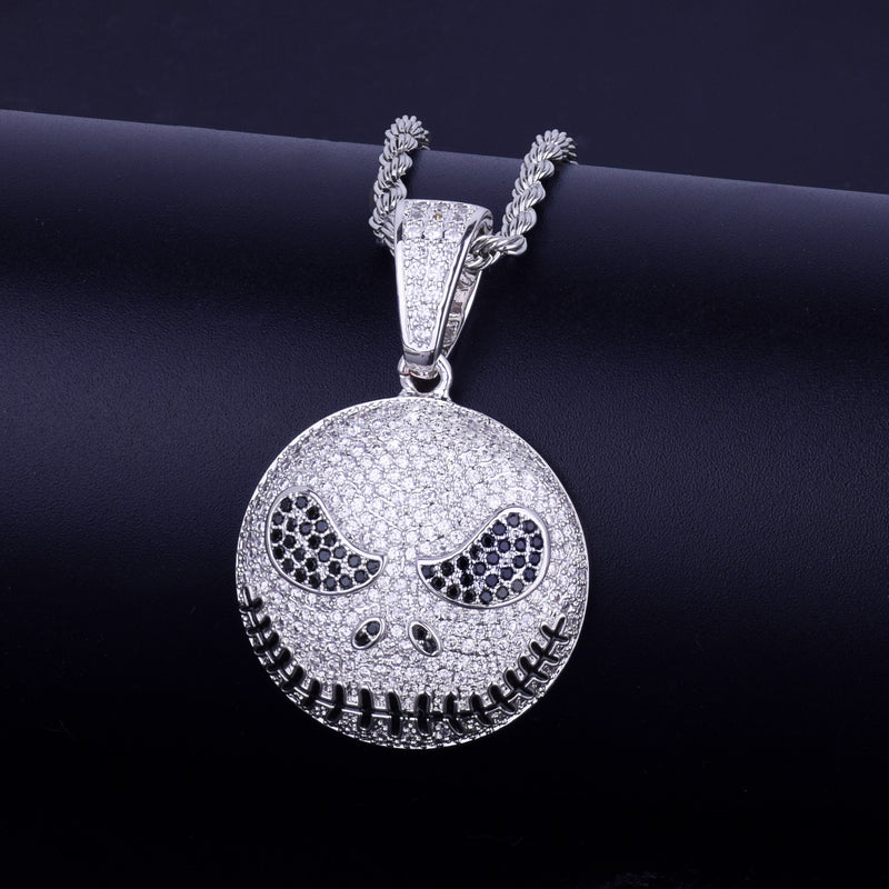 Character Round Face Pendant Necklace Gold Color Cubic Zircon Men&