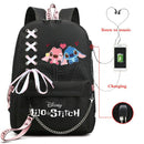 Disney Kawaii Stitch Bag Zipper USB Charging Mochila Capacity Backpack Women Kpop School Bags for Teenage Girls Students