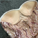 High Quality Celebrity Fashion Pink Feather Bodycon Cute Strapless Dress Evening Party Dress Vestidos