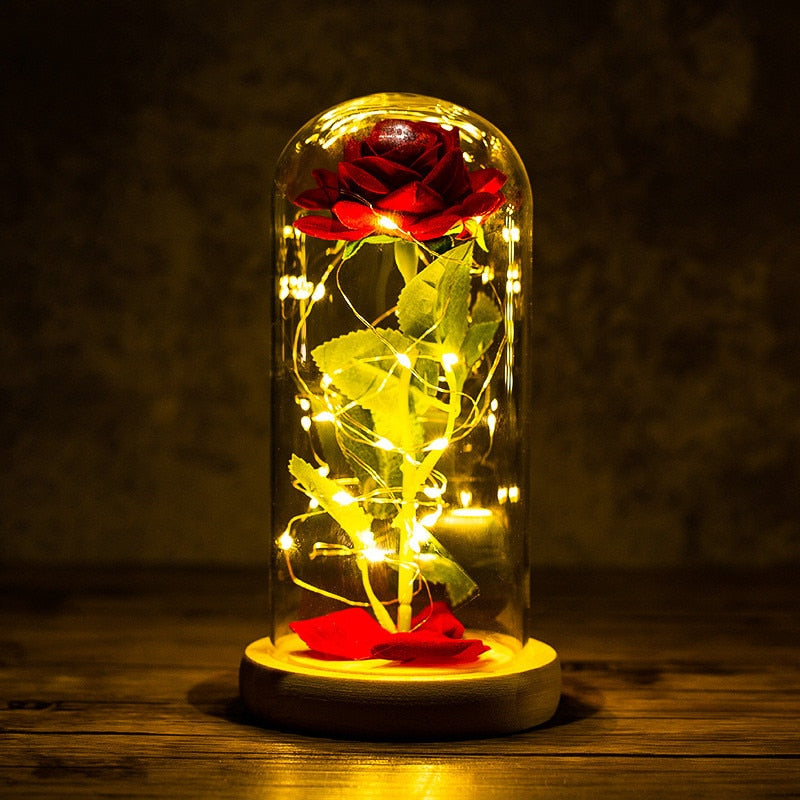 LED Enchanted Galaxy Rose Ewige 24 Karat Goldfolie Blume mit Lichterketten in Kuppel für Heimdekoration Weihnachten Valentinstagsgeschenk